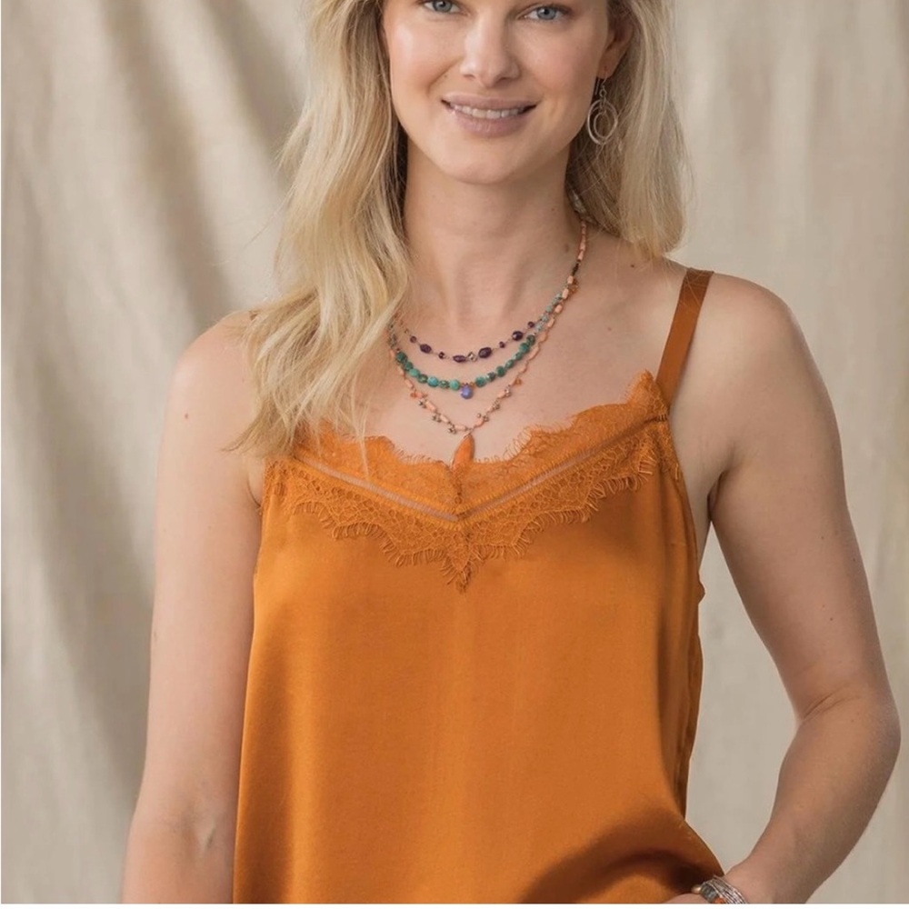 SUNDANCE Captivating Lace Silk Camisole in Ginger.